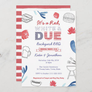 Invitation 4 juillet Baby shower rouge blanc Jardin BBQ