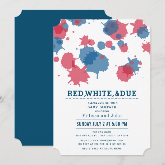 Invitation 4 juillet Baby shower roux et bleus (Devant / Derrière)