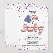 Invitation 4 juillet Balloon Stars Stripes Party (Devant / Derrière)