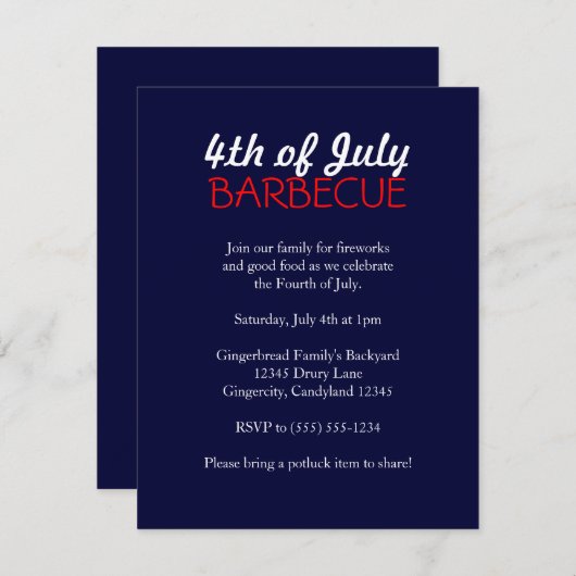 Invitation 4 juillet barbecue (Devant / Derrière)