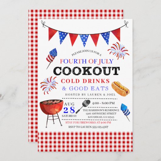 Invitation 4 juillet barbecue (Devant / Derrière)