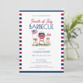 Invitation 4 juillet Barbecue Aquarelle Drapeau Fête d'été (Debout devant)