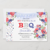 Invitation 4 juillet barbecue blanc et bleu rouge (Devant)