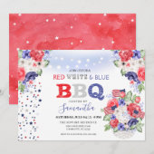 Invitation 4 juillet barbecue blanc et bleu rouge (Devant / Derrière)