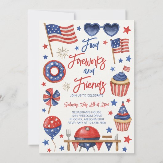 Invitation 4 juillet barbecue modifiable (Devant)