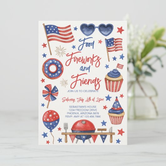 Invitation 4 juillet barbecue modifiable (Debout devant)