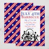 Invitation 4 juillet Barbecue Stars, Rouge, Blancs (Devant / Derrière)