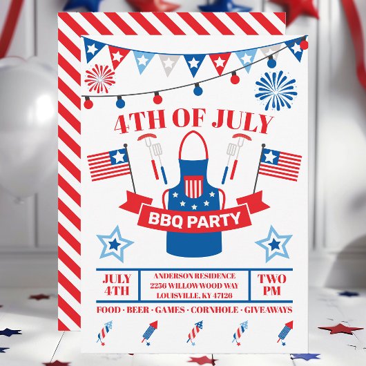 Invitation 4 juillet Barbeque Apron Red BBQ Party