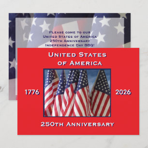 Invitation 4 juillet Barbeque, USA 250e anniversaire, drapeau
