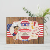 Invitation 4 juillet BBBQ petite fille douche rouge blanc ble (Debout devant)