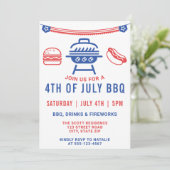 Invitation 4 juillet BBQ Burger Hotdog Cookout Moderne (Debout devant)