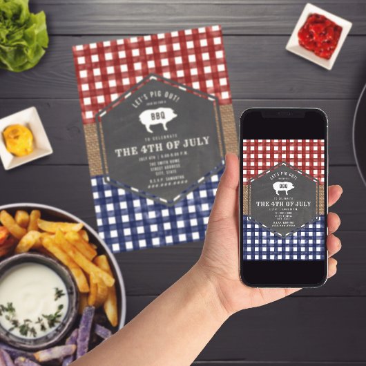 Invitation 4 juillet BBQ Cochon Rouge Blanc Bleu