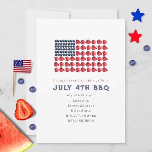 Invitation 4 juillet BBQ Cookout Flag Cake Independence Day