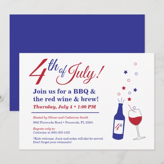 Invitation 4 juillet BBQ de vin et brasserie rouge (Devant / Derrière)
