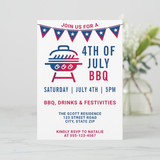 Invitation 4 juillet BBQ Moderne Gras Simple (Debout devant)