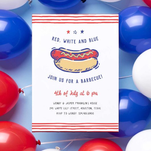 Invitation 4 juillet BBQ Quirky À La Main