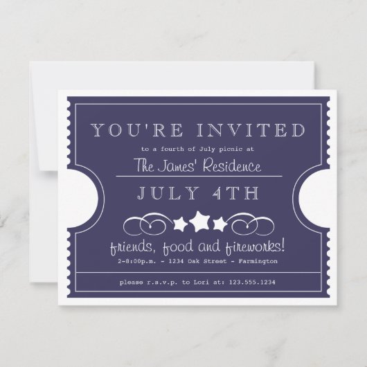 Invitation 4 juillet Billet (Devant)