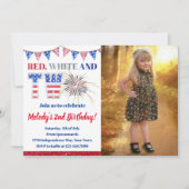 Invitation 4 juillet Blanc rouge et deux fêtards Anniversaire (Devant)