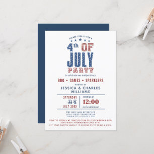 Invitation  4 juillet Bleu Red Stars