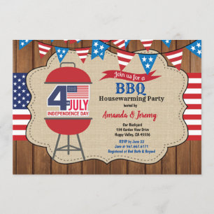 Invitation 4 juillet bois rustique de BBQ de partie de