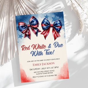 Invitation 4 juillet Bow Baby shower jumeau patriotique