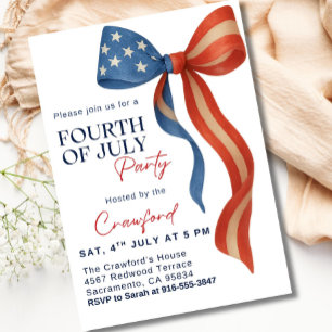 Invitation 4 juillet, Bow Bleu Rouge Blanc