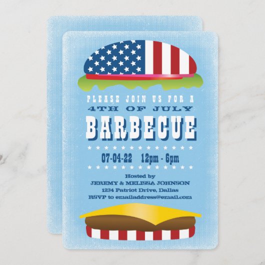 Invitation 4 juillet Burger Patriotique Barbecue (Devant / Derrière)