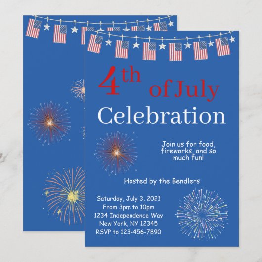 Invitation 4 juillet Célébration (Devant / Derrière)