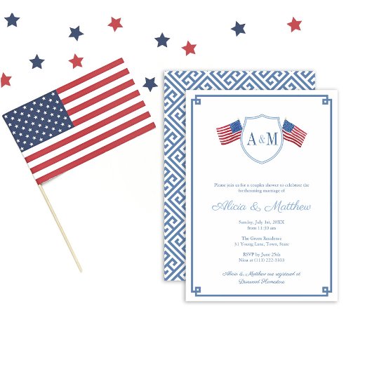 Invitation 4 juillet Classic Monogram Couples Fête des mariée