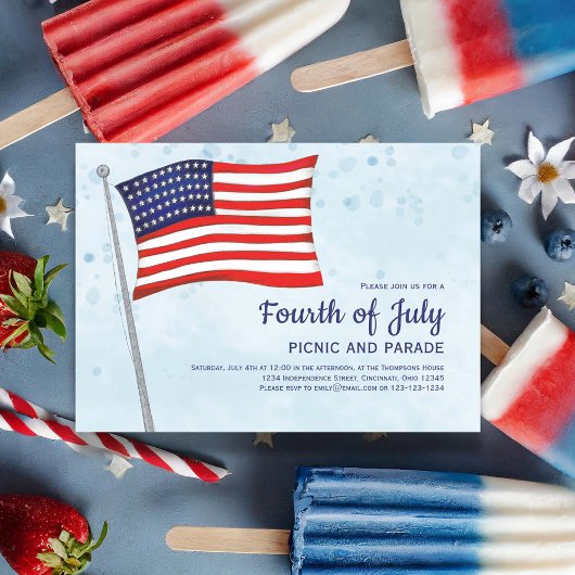 Invitation 4 juillet Drapeau rouge blanc et bleu