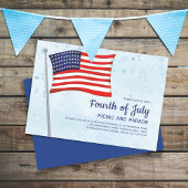 Invitation 4 juillet Drapeau rouge blanc et bleu