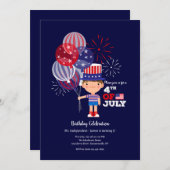 Invitation 4 juillet Enfant d'anniversaire (Devant / Derrière)