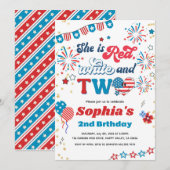 Invitation 4 juillet Enfant Fille 2e Anniversaire Fête Sourir (Devant / Derrière)