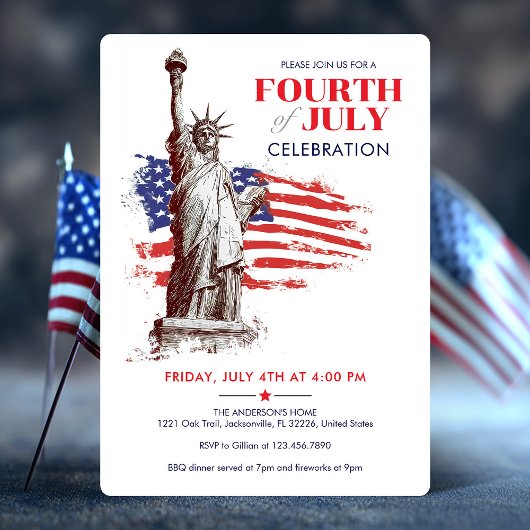 Invitation 4 juillet Etats-Unis Drapeau & Statue de la Libert