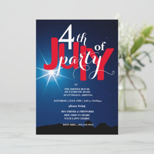 Invitation 4 juillet Étoiles de fête et feux d'artifice Invit (Debout devant)