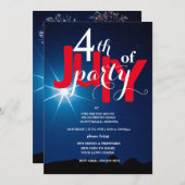 Invitation 4 juillet Étoiles de fête et feux d'artifice Invit (Devant / Derrière)