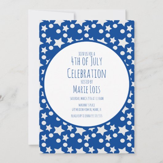 Invitation 4 juillet  Étoiles et Points Bleu Gris (Devant)