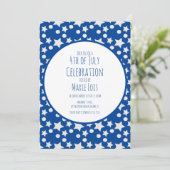 Invitation 4 juillet étoiles et points gris bleu (Debout devant)
