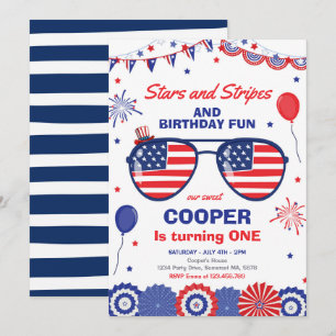 Invitation 4 juillet Étoiles Et Rayures 1er Anniversaire