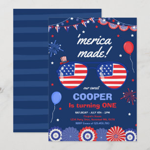 Invitation 4 juillet Étoiles Et Rayures 1er Anniversaire