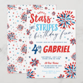 Invitation 4 juillet Étoiles et rayures Pour l'anniversaire (Devant / Derrière)