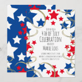 Invitation 4 juillet Étoiles Faux Gold Swirls (Devant / Derrière)