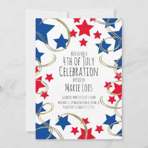 Invitation 4 juillet Étoiles Faux Gold Swirls