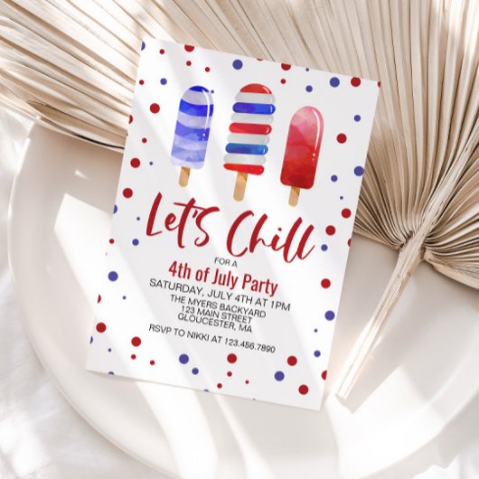 Invitation 4 juillet Faisons Chill Rouge Blanc Bleu Glace Pop