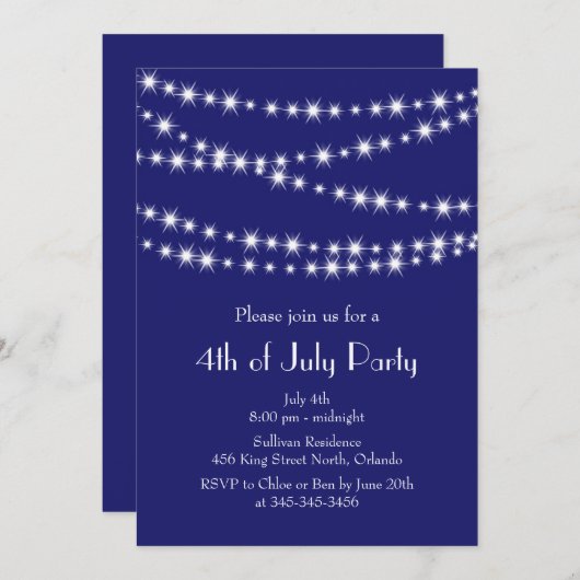 Invitation 4 juillet Fête (Devant / Derrière)