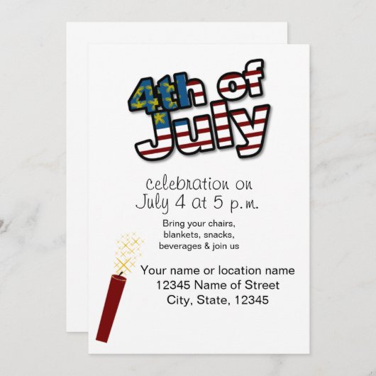 Invitation 4 juillet Fête (Devant / Derrière)