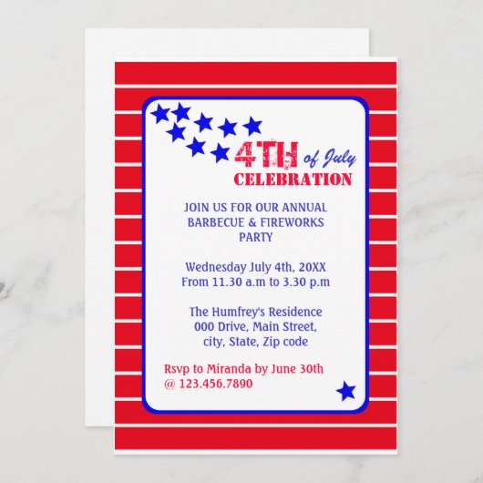 Invitation 4 juillet fête (Devant / Derrière)