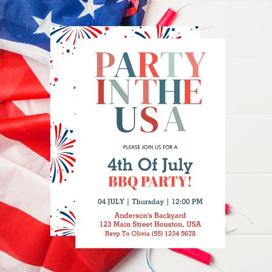 Invitation 4 juillet Fête Aux USA BBQ Party