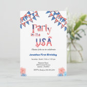 Invitation 4 juillet fête aux USA rouge blanc & bleu (Debout devant)