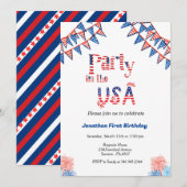 Invitation 4 juillet fête aux USA rouge blanc & bleu (Devant / Derrière)